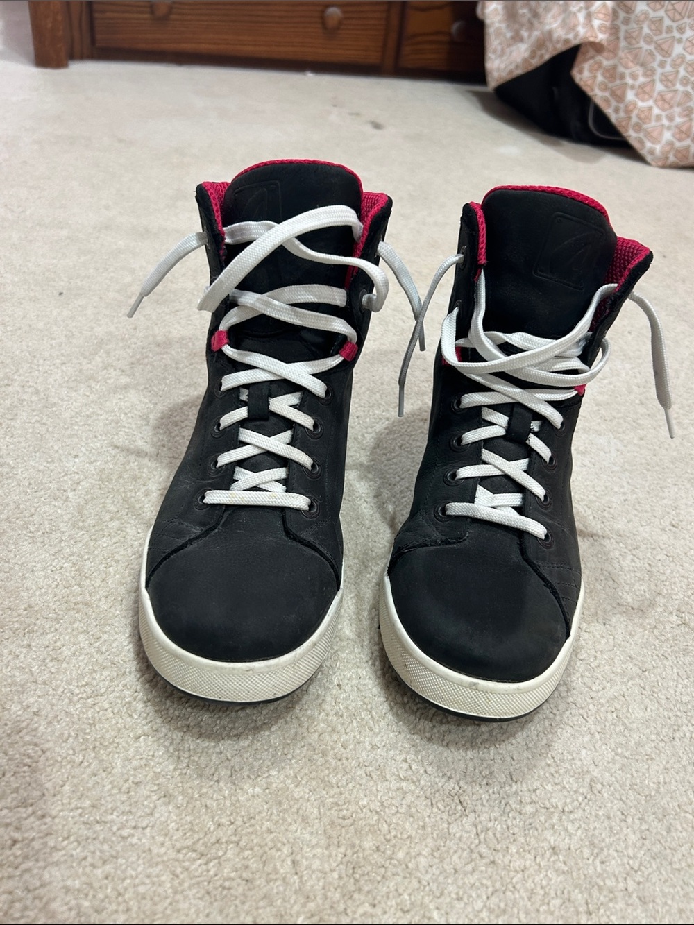 Women's Black Combat Boots with Pink Trim - Lace-Up High Tops